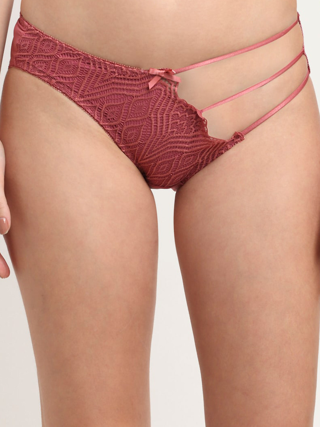 MAKCLAN Women Brown Lace Bikini Briefs K1402PBS