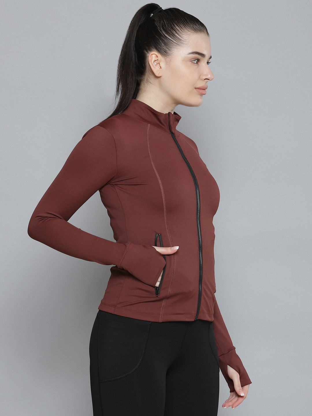 Fitkin Women Brown Solid Quick Dry Active Fitted Sporty Jacket