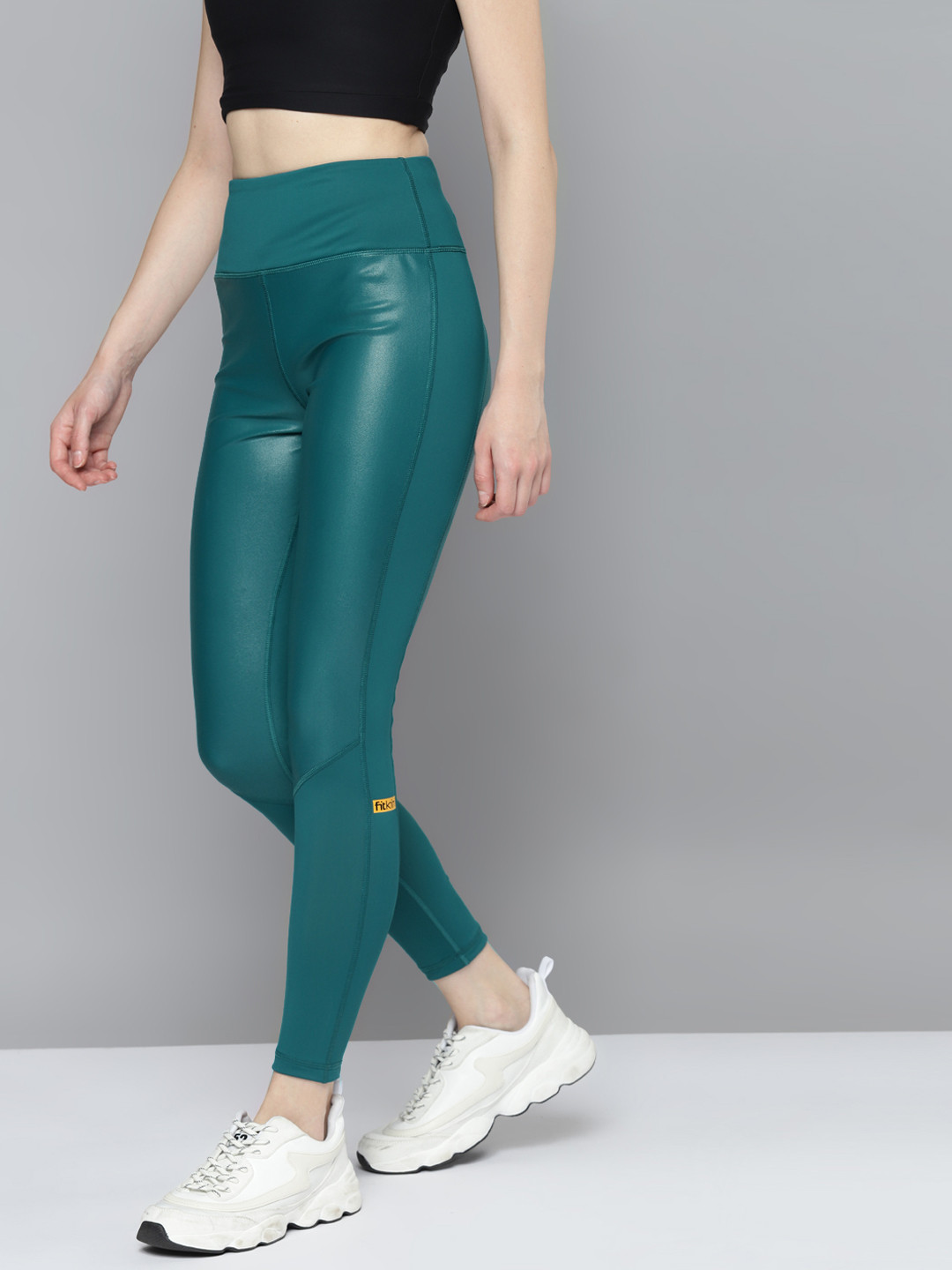 Fitkin Women Teal Green Solid Rapid Dry Training Tights