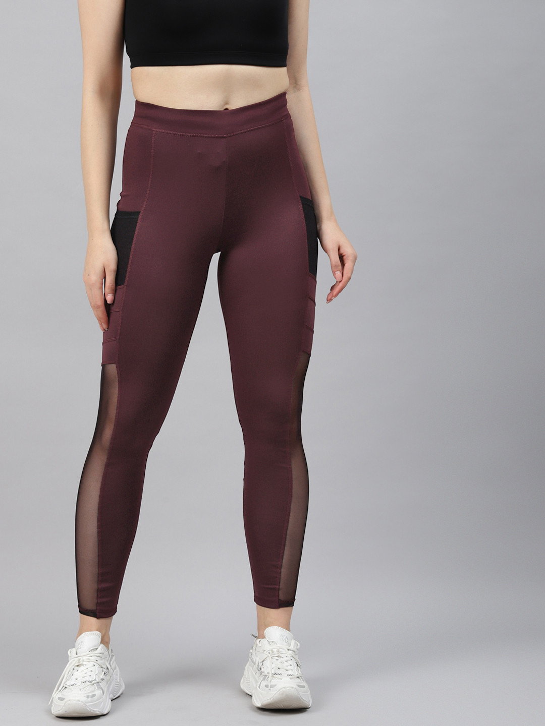 Blinkin Women Maroon Solid Mesh Paneled Gym Tights