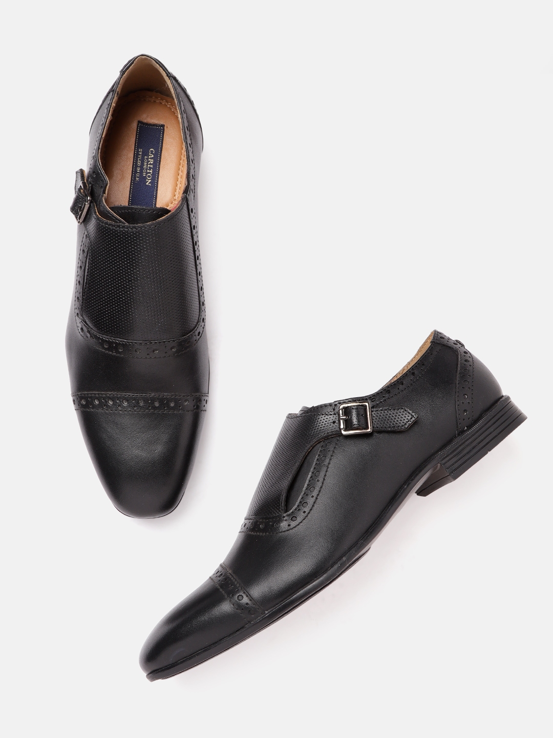 Buy Carlton London Men Black Textured Formal Monk Shoes