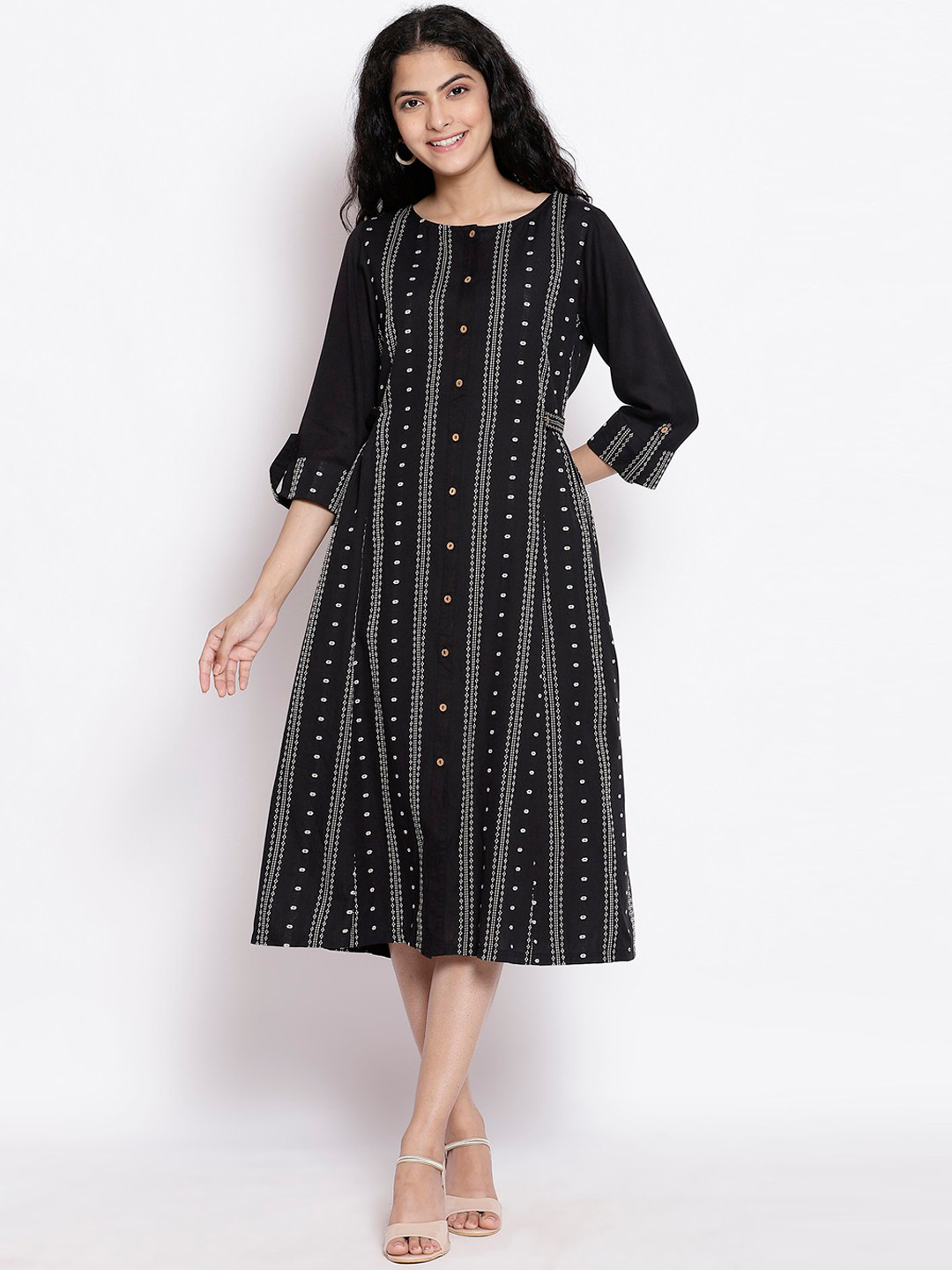 W Women Jet Black Gathered Dress