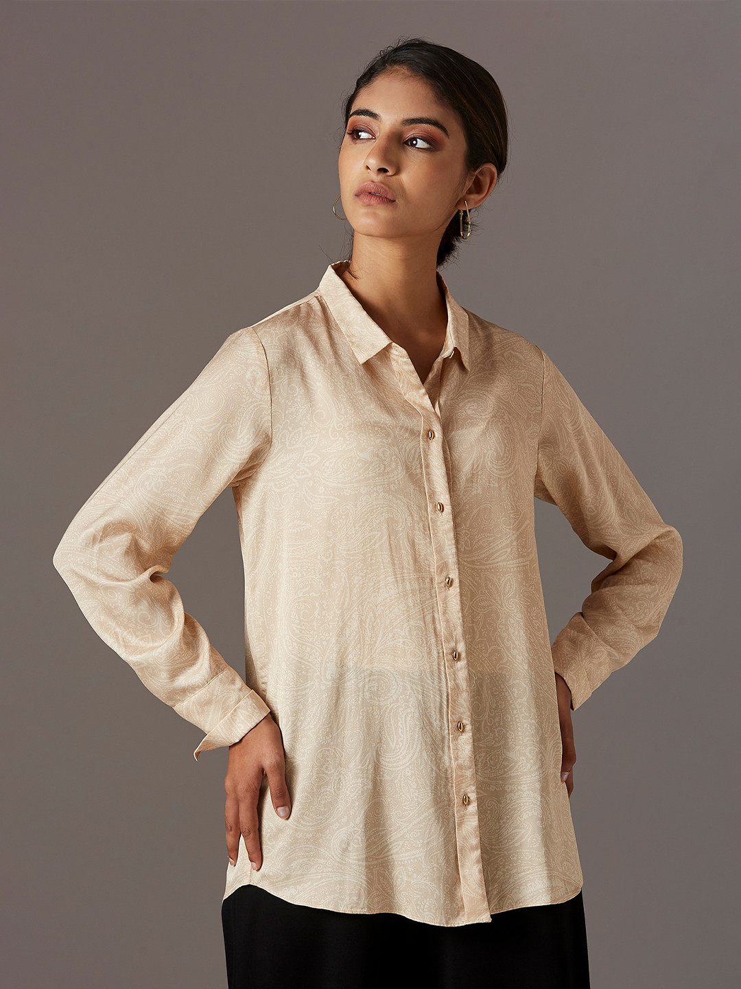 W Women Gold-Toned Opaque Casual Shirt