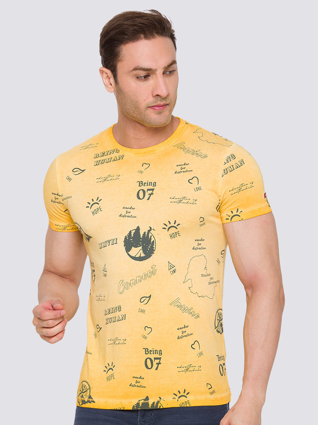 Being Human Men Yellow Printed T-shirt