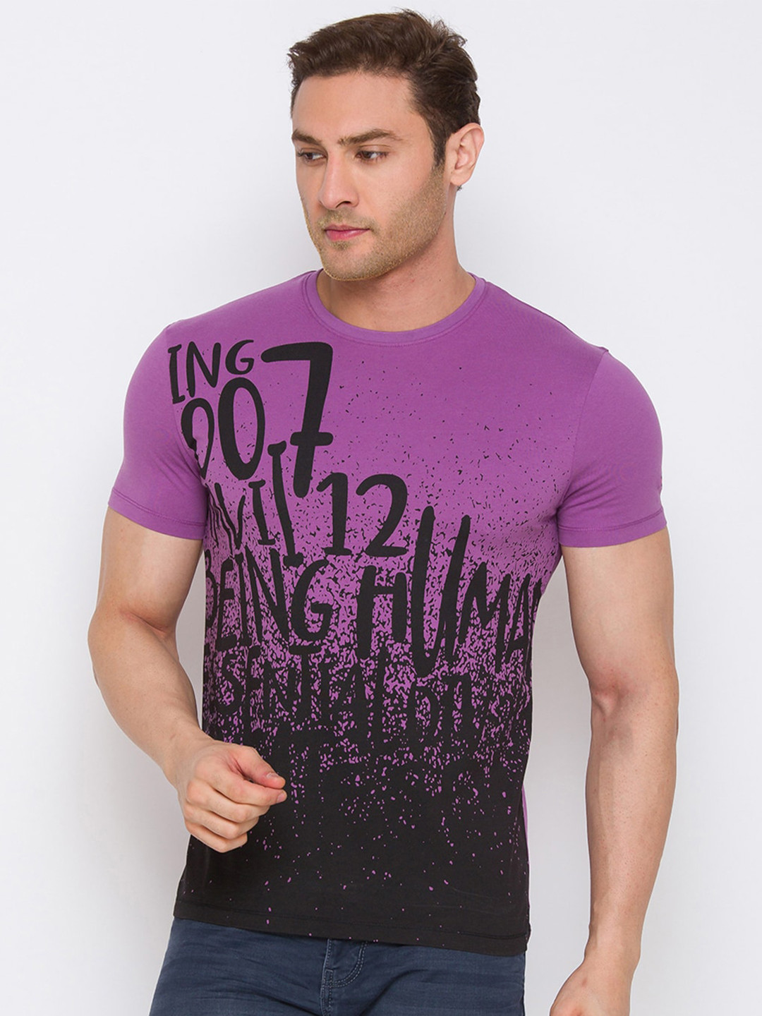 Being Human Men Purple Printed Cotton T-shirt