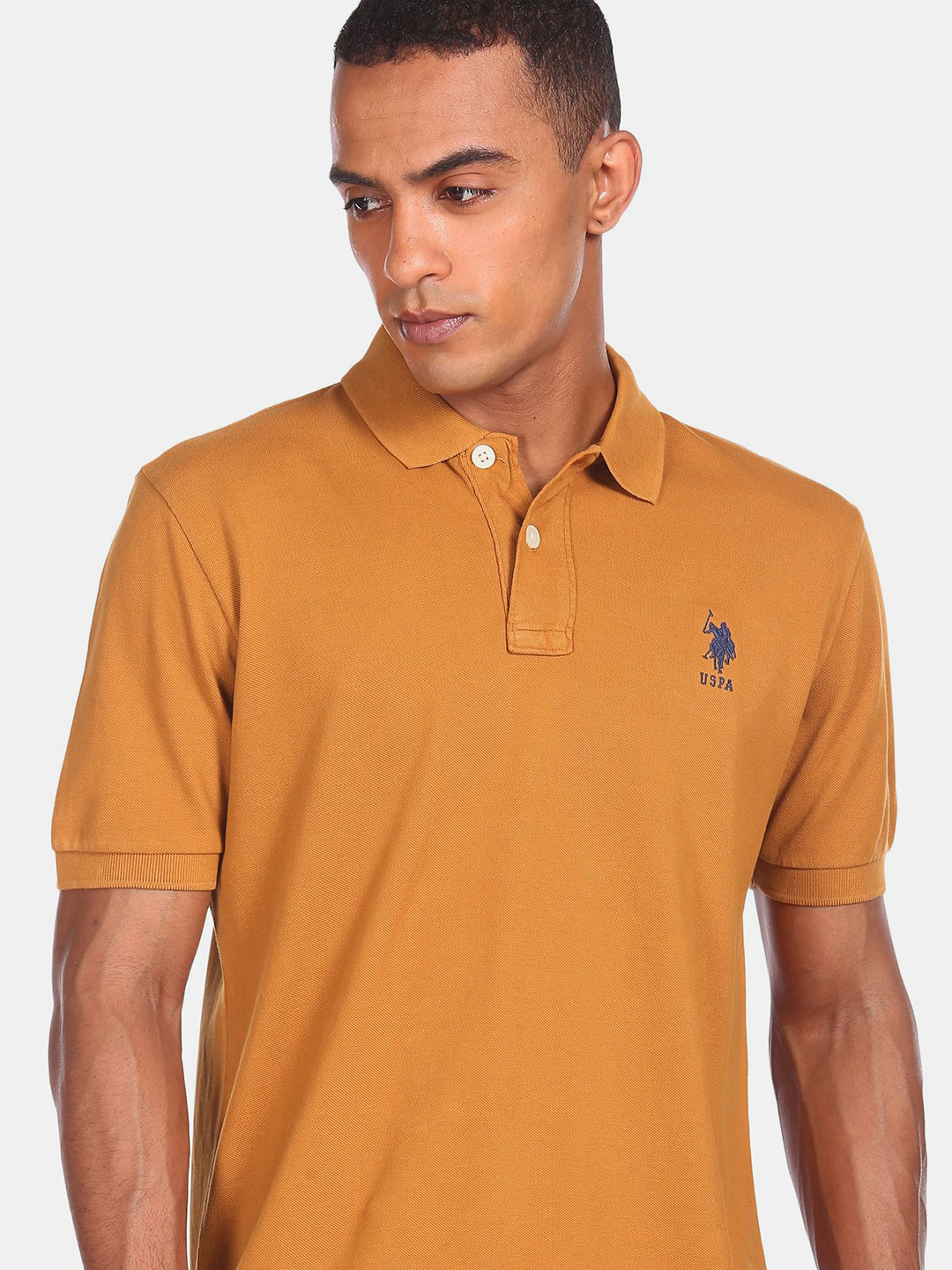 U S Polo Assn Men Mustard Yellow Polo Collar T-shirt