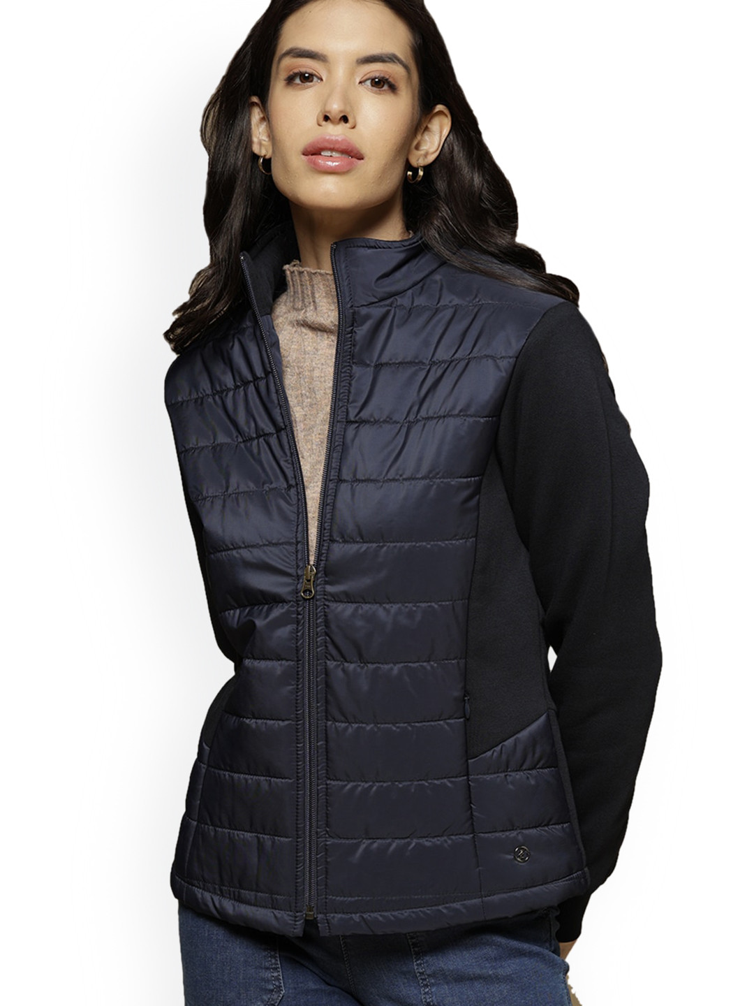 Gipsy Women Navy Blue Longline Padded Jacket