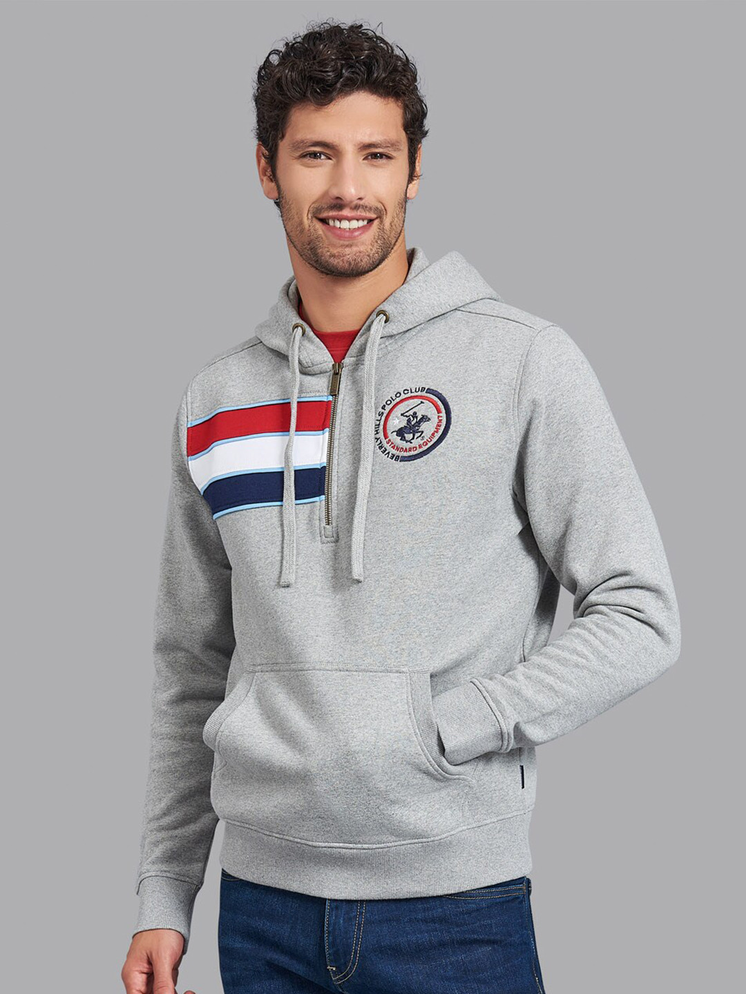 Beverly Hills Polo Club Men Grey Hoodie Sweatshirts