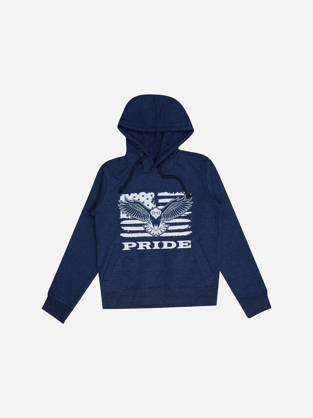 PRIDE APPAREL Girls Navy Blue Graphic Printed Hooded Sweatshirt