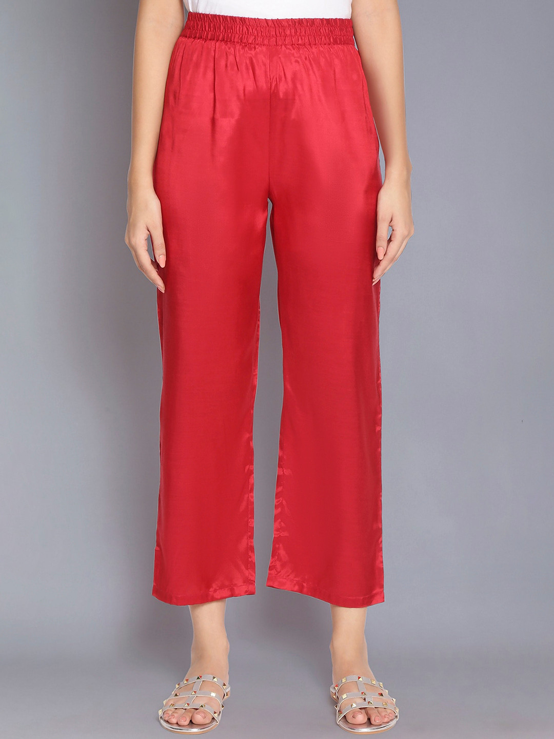 WISHFUL Women Red Pleated Parallel Trousers