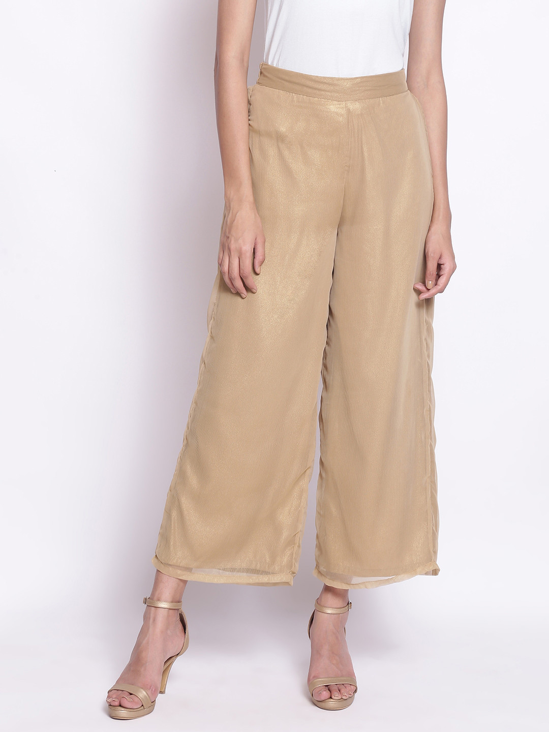 WISHFUL Women Gold-Toned Parallel Trousers