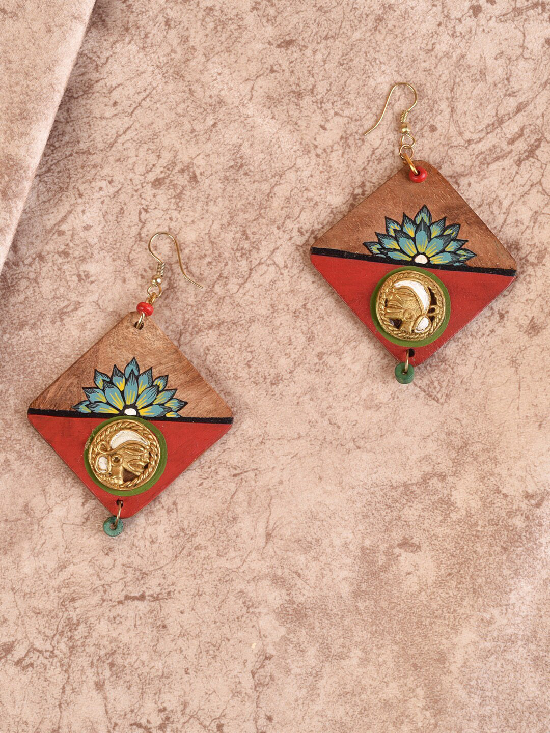 AAKRITI ART CREATIONS Women Red Tribal Wooden Earrings