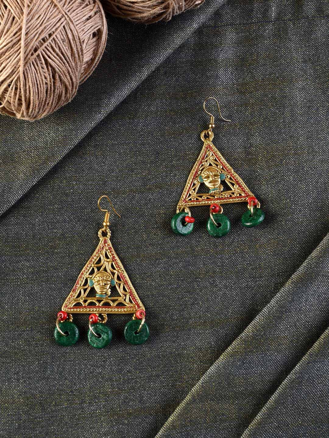 AAKRITI ART CREATIONS Woman Gold-Toned Handcrafted Tribal Dhokra Earrings