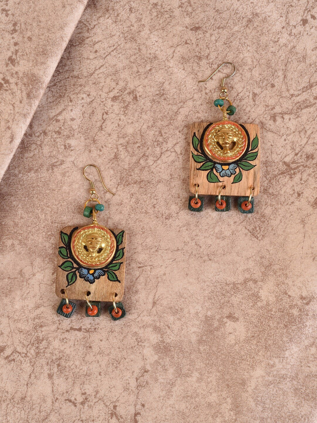 AAKRITI ART CREATIONS Brown & Gold-Toned Quirky Drop Earrings