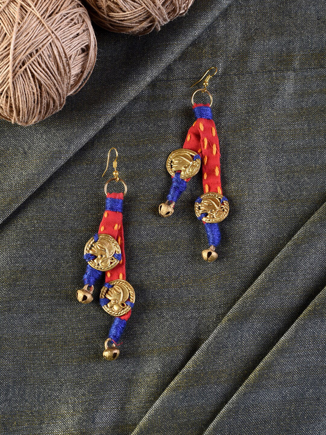 AAKRITI ART CREATIONS Multicoloured Contemporary Tribal Dhokra Drop Earrings