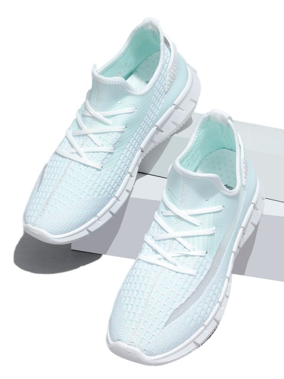 RapidBox Men Turquoise Blue Woven Design Sneakers