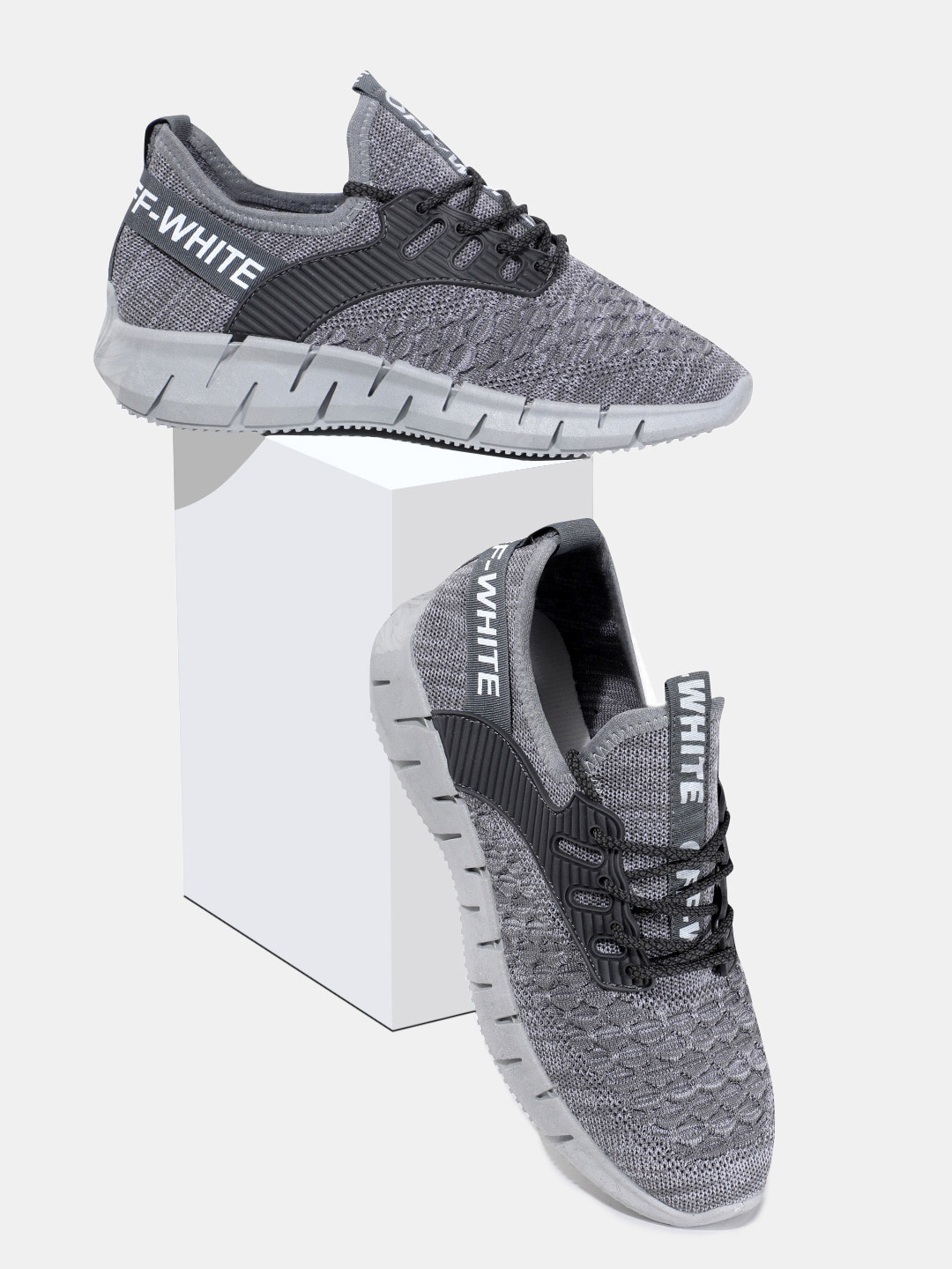 RapidBox Men Grey Woven Design Sneakers