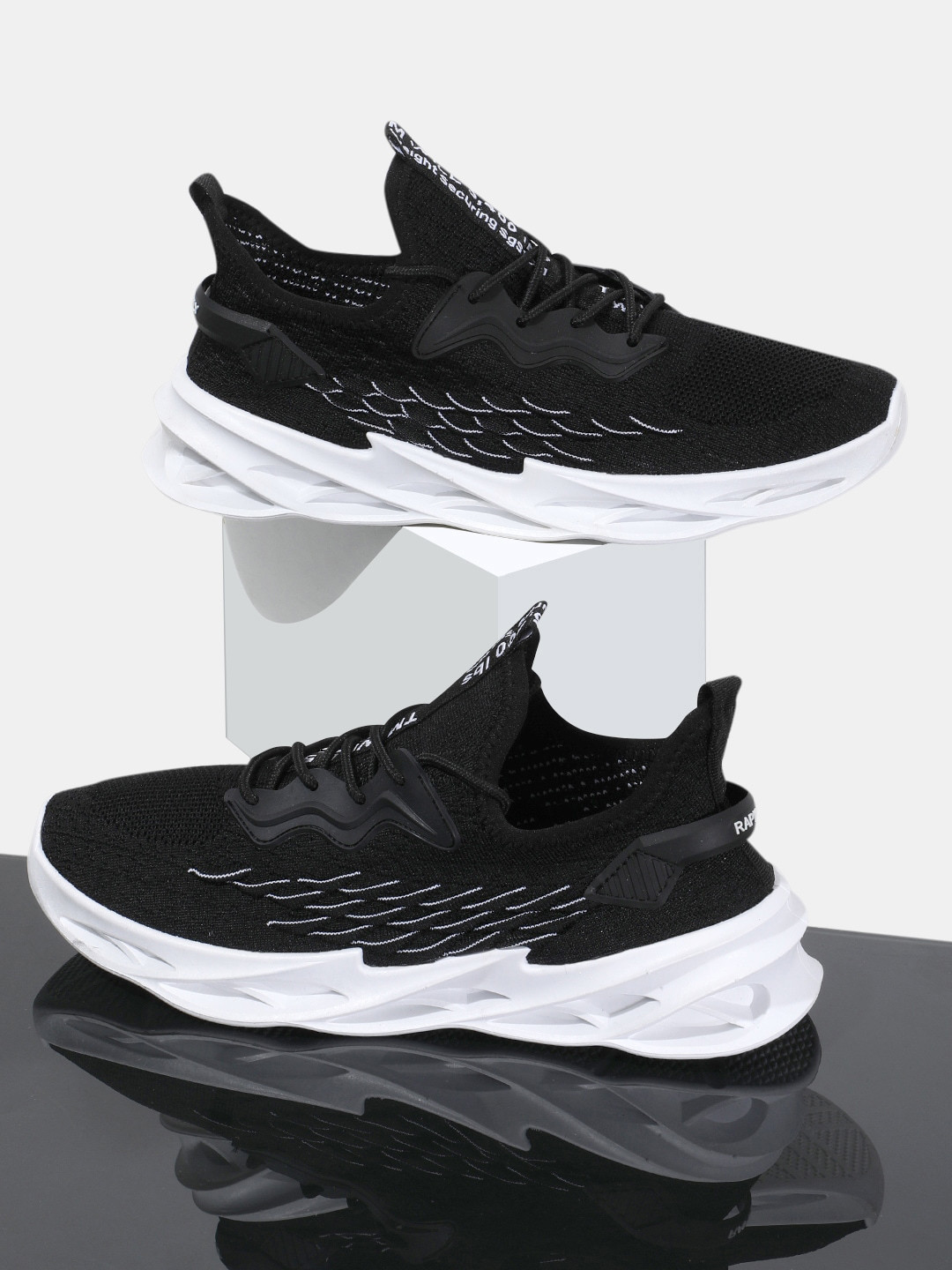 RapidBox Men Black Woven Design Sneakers