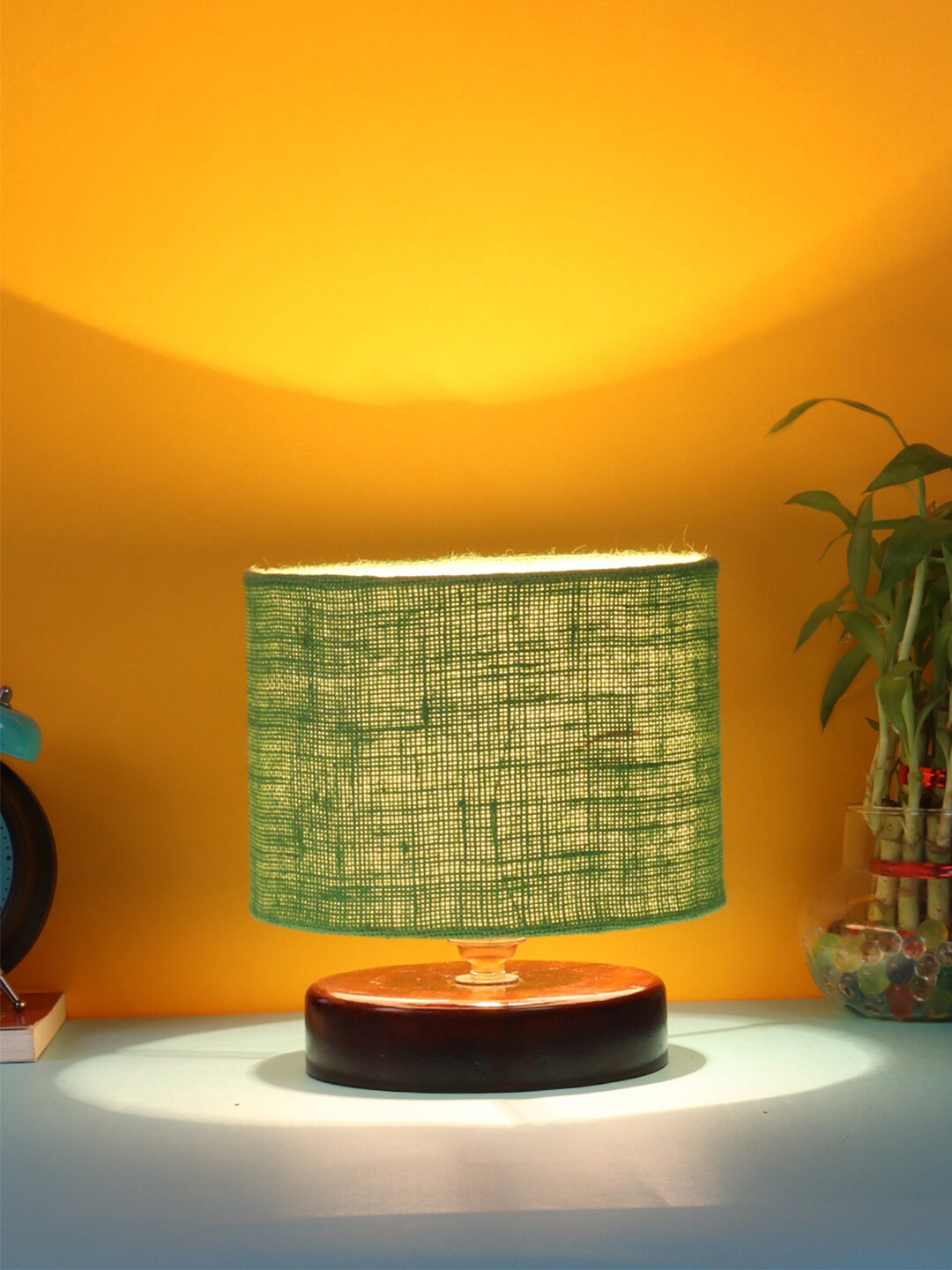 Devansh Green Wood Jute Table lamp