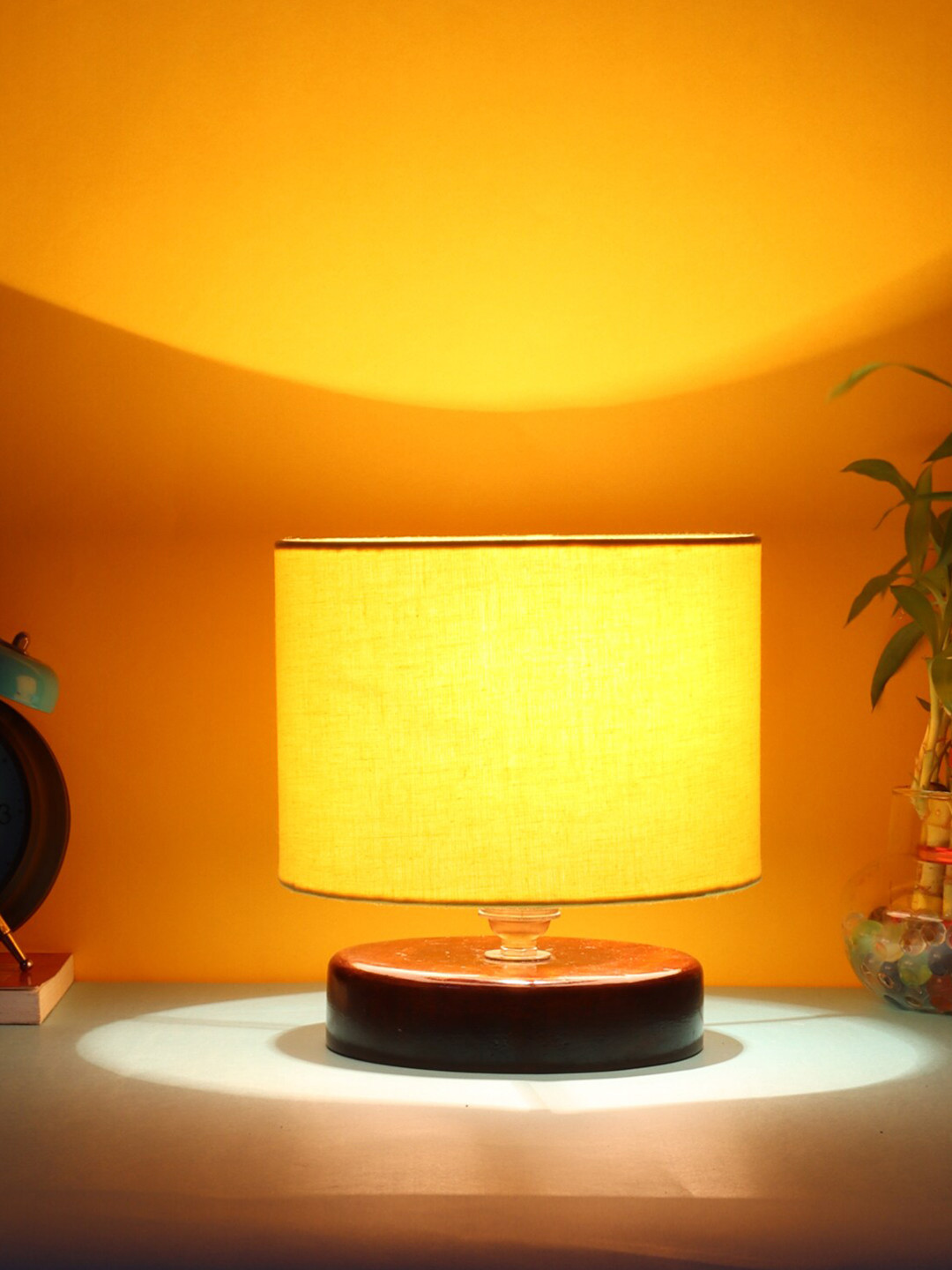 Devansh Yellow Cotton Table Lamp with Shade