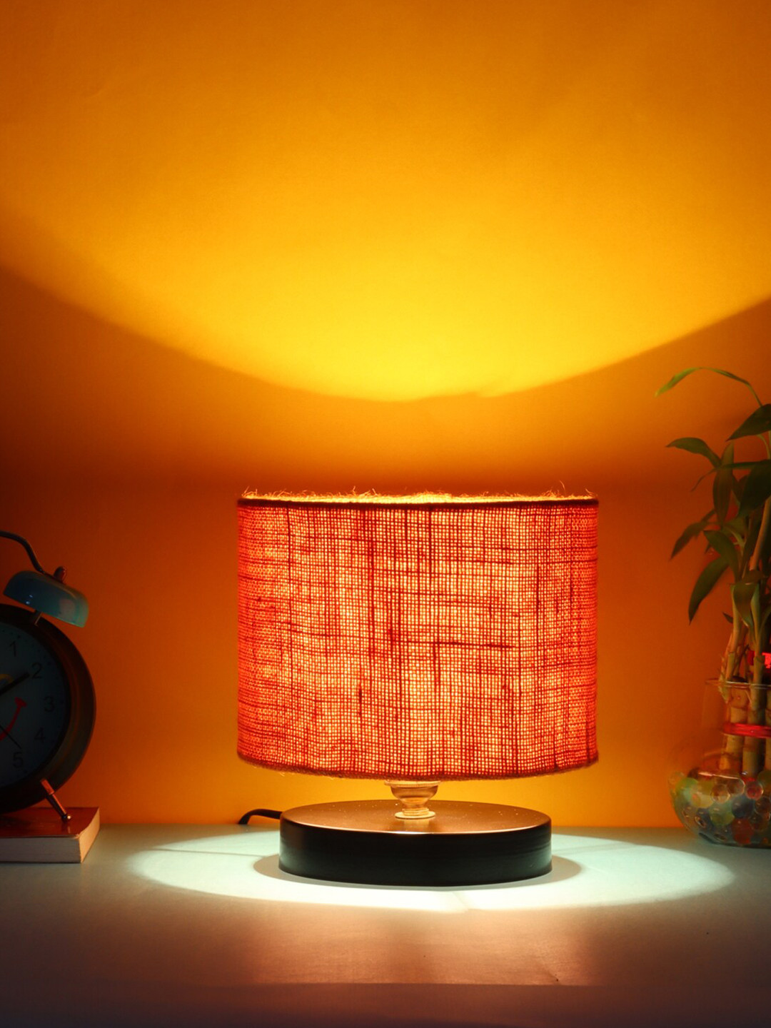 Devansh Orange Jute Circular Table Lamp with Iron Base