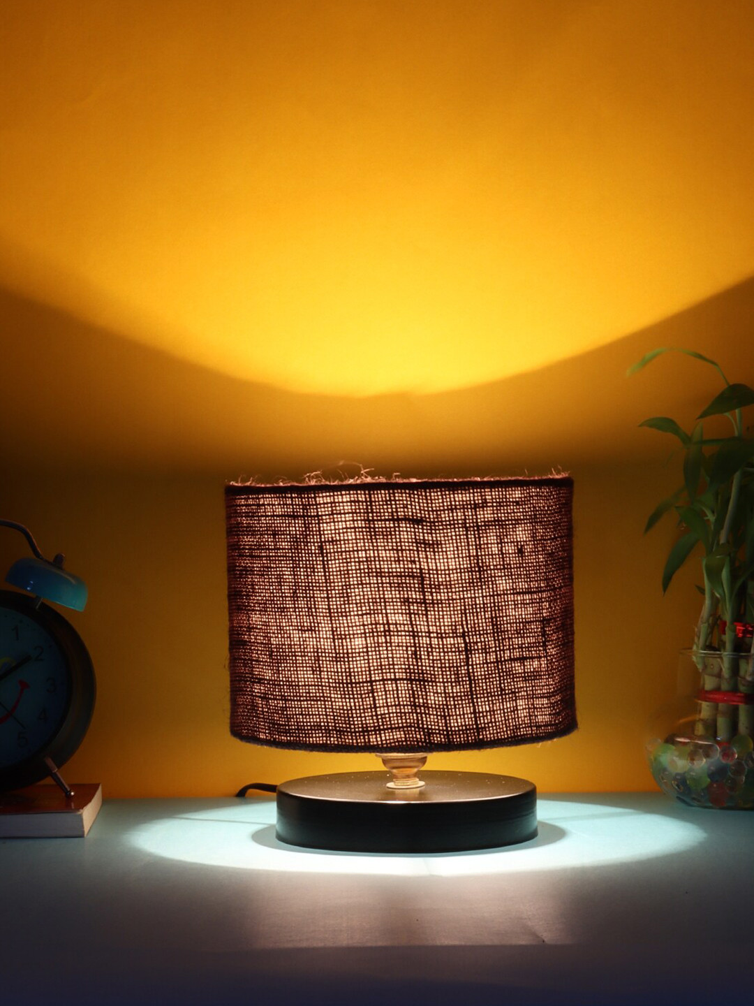 Devansh Brown Jute Table lamp with iron Base