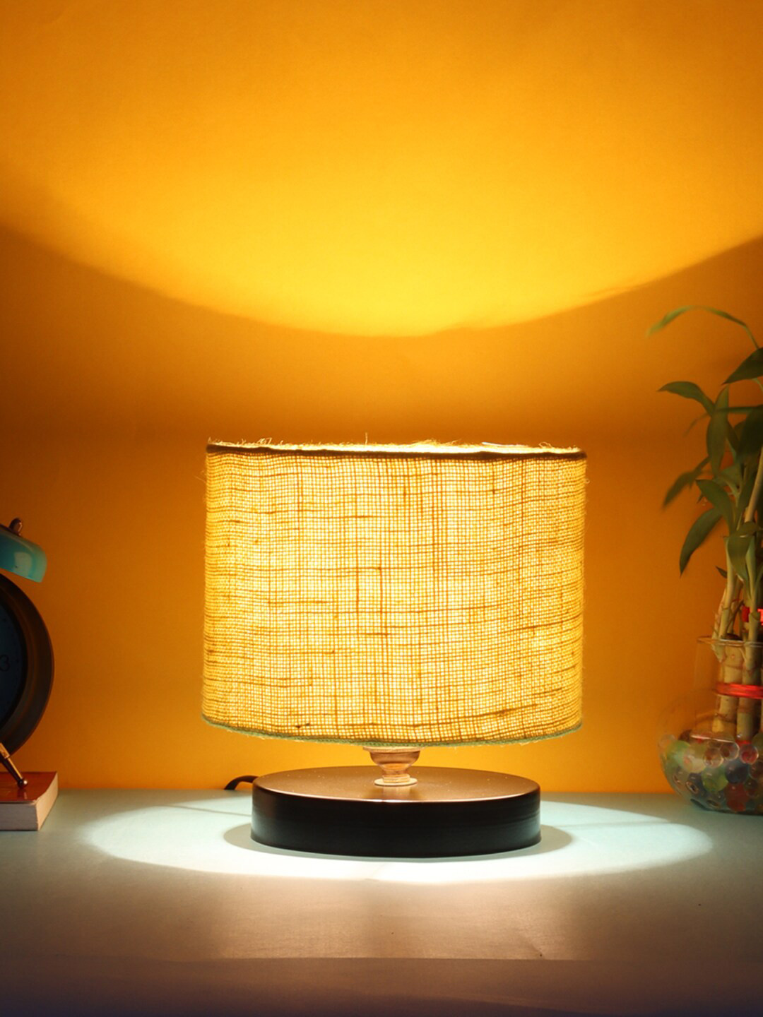 Devansh Yellow Jute Table lamps with Iron Base & Shade