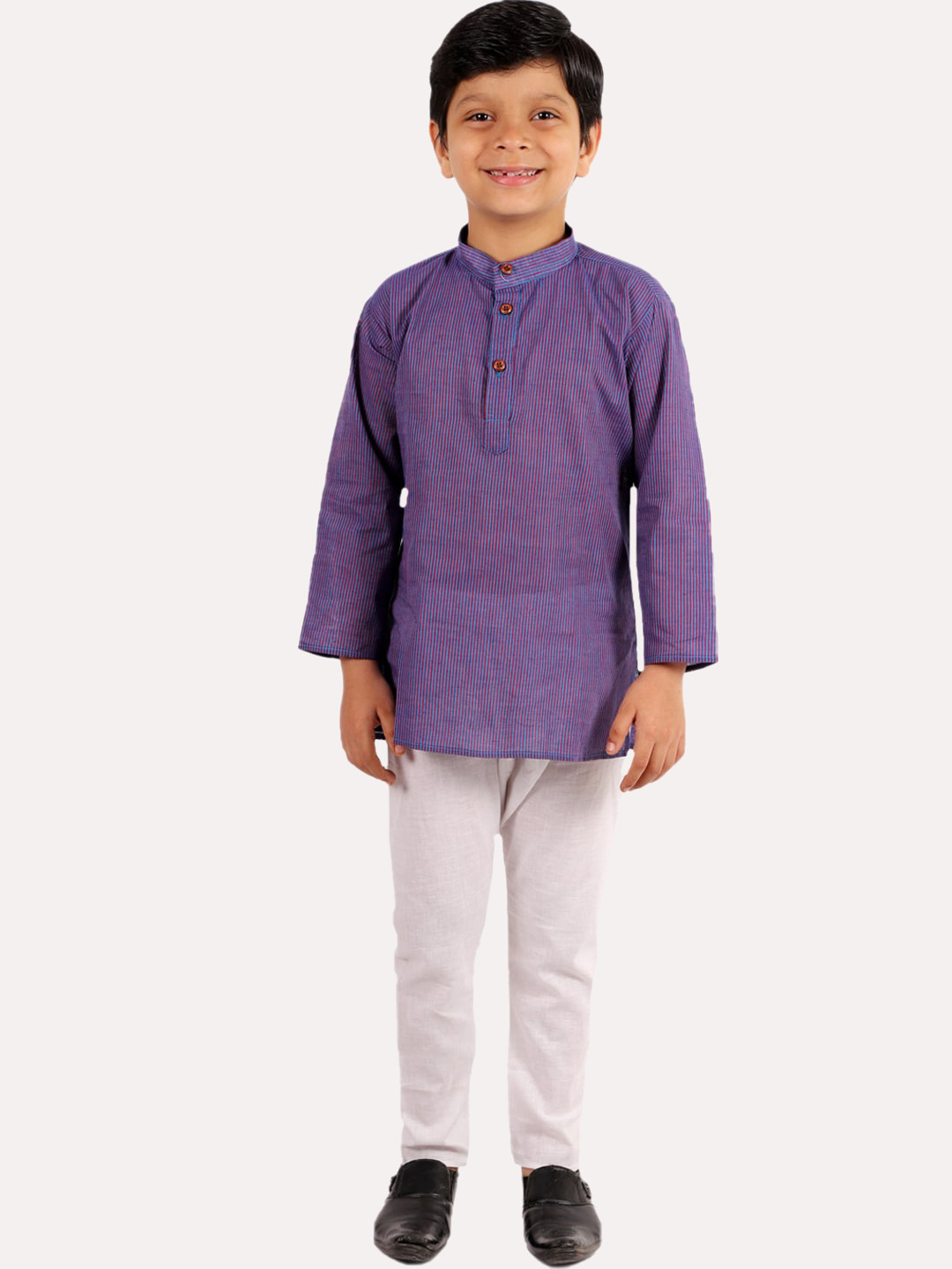 Superminis Boys Blue & White Striped Regular Pure Cotton Kurta with Pyjamas