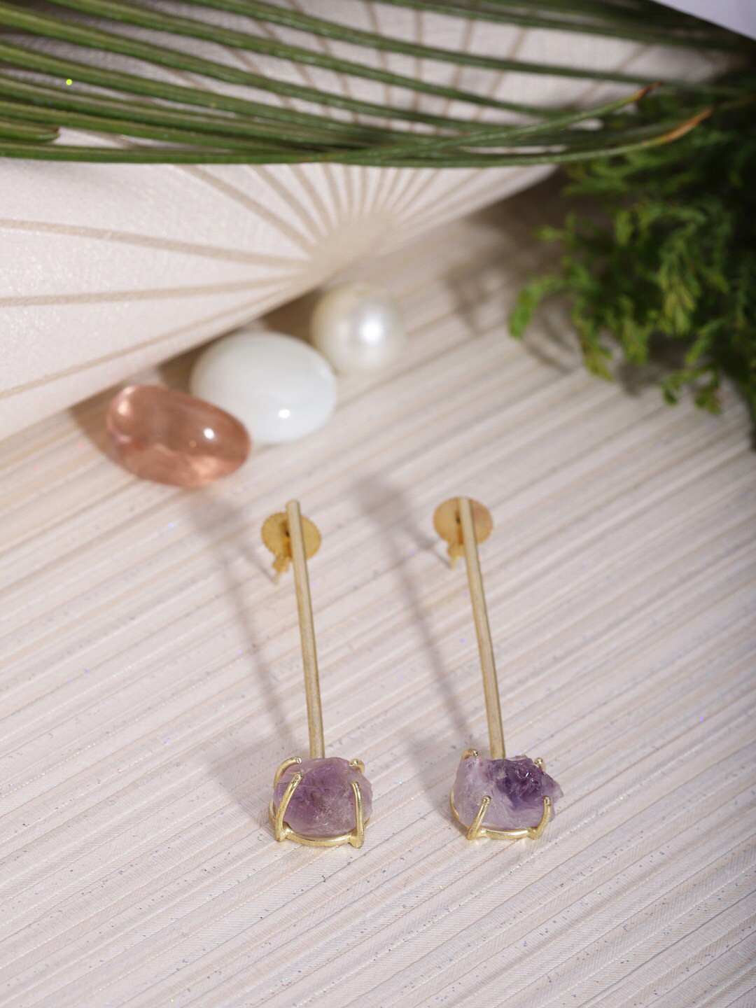 Berserk Gold-Plated & Purple Contemporary Amethyst Stick Drop Earrings