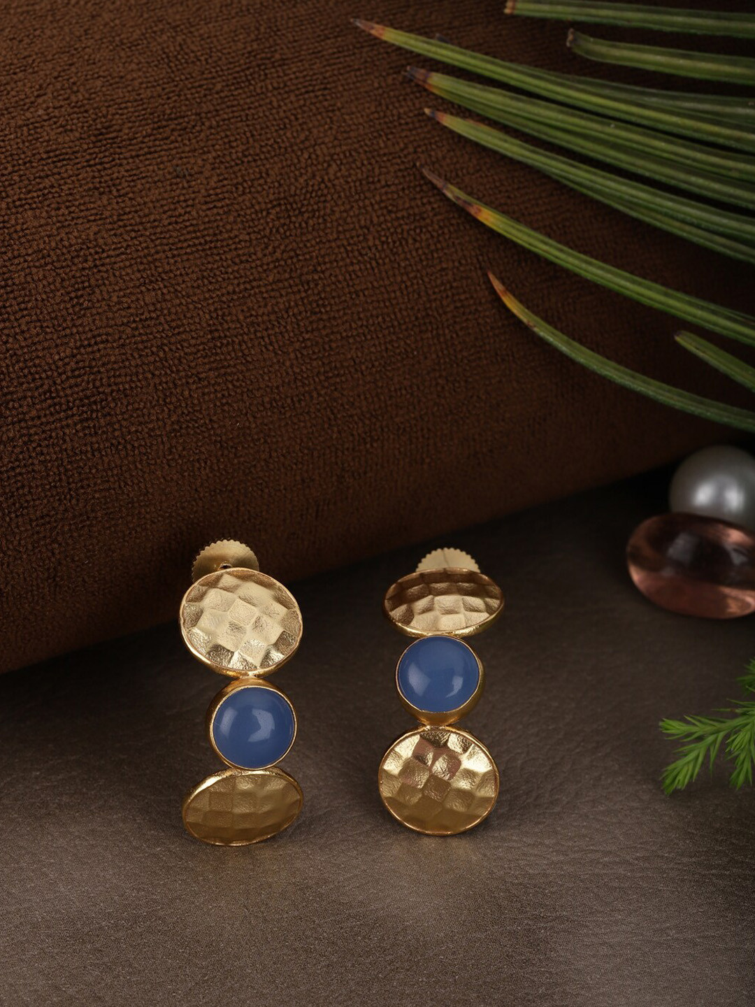 Berserk Gold-Toned & Blue Contemporary Drop Earrings