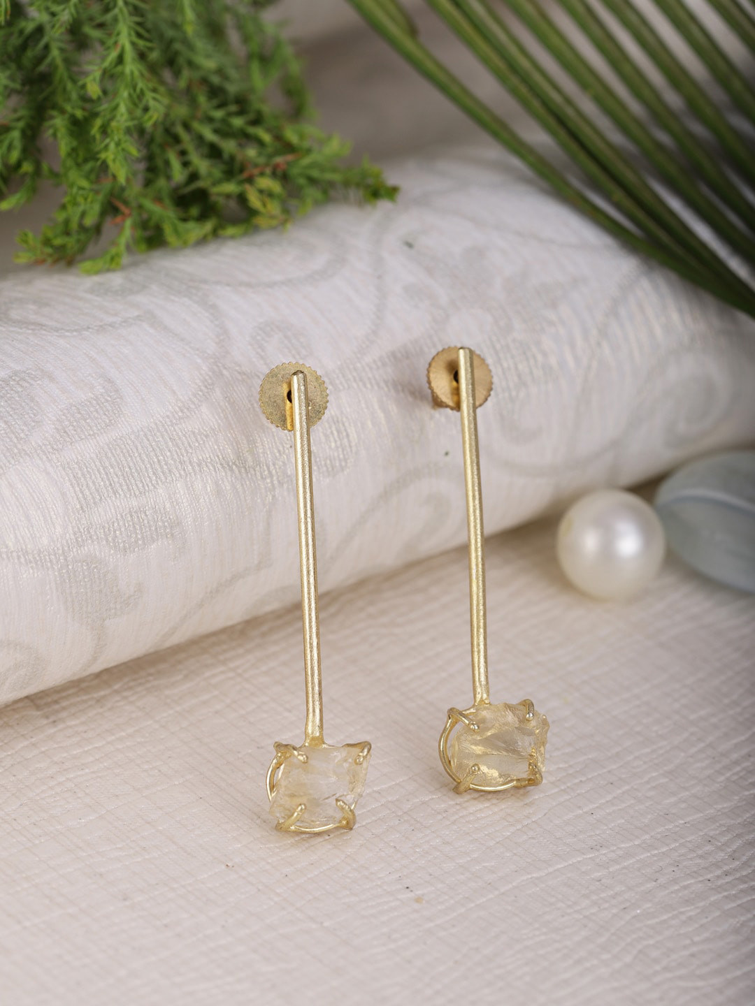 Berserk Gold-Toned Contemporary Citrine Stick Drop Earrings