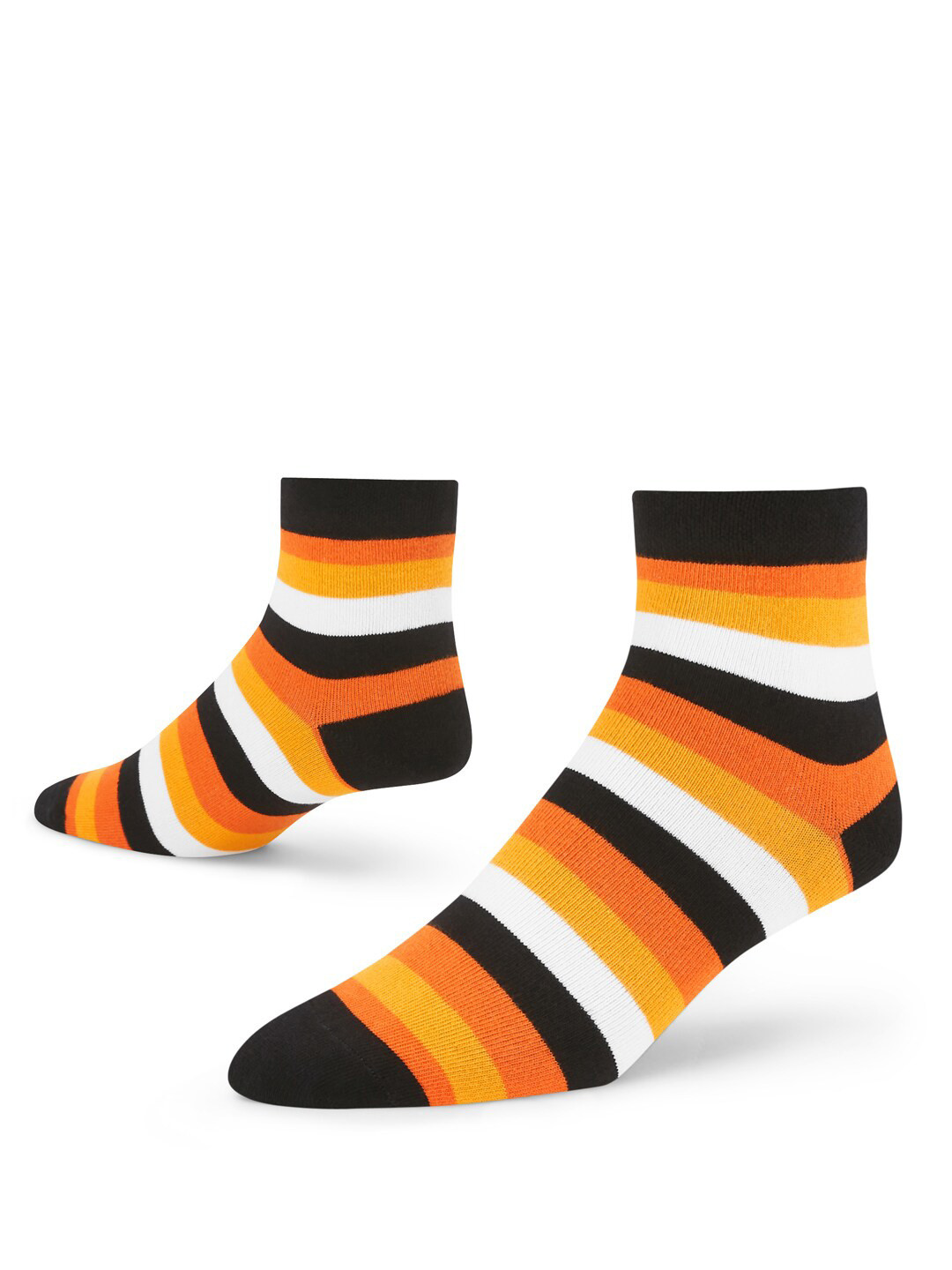 Dynamocks Unisex Yellow & Orange Striped Ankle Length Socks