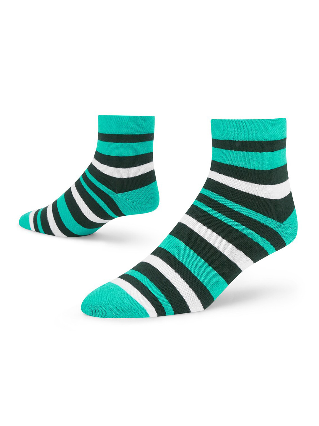 Dynamocks Unisex Green & White Striped Ankle-Length Socks