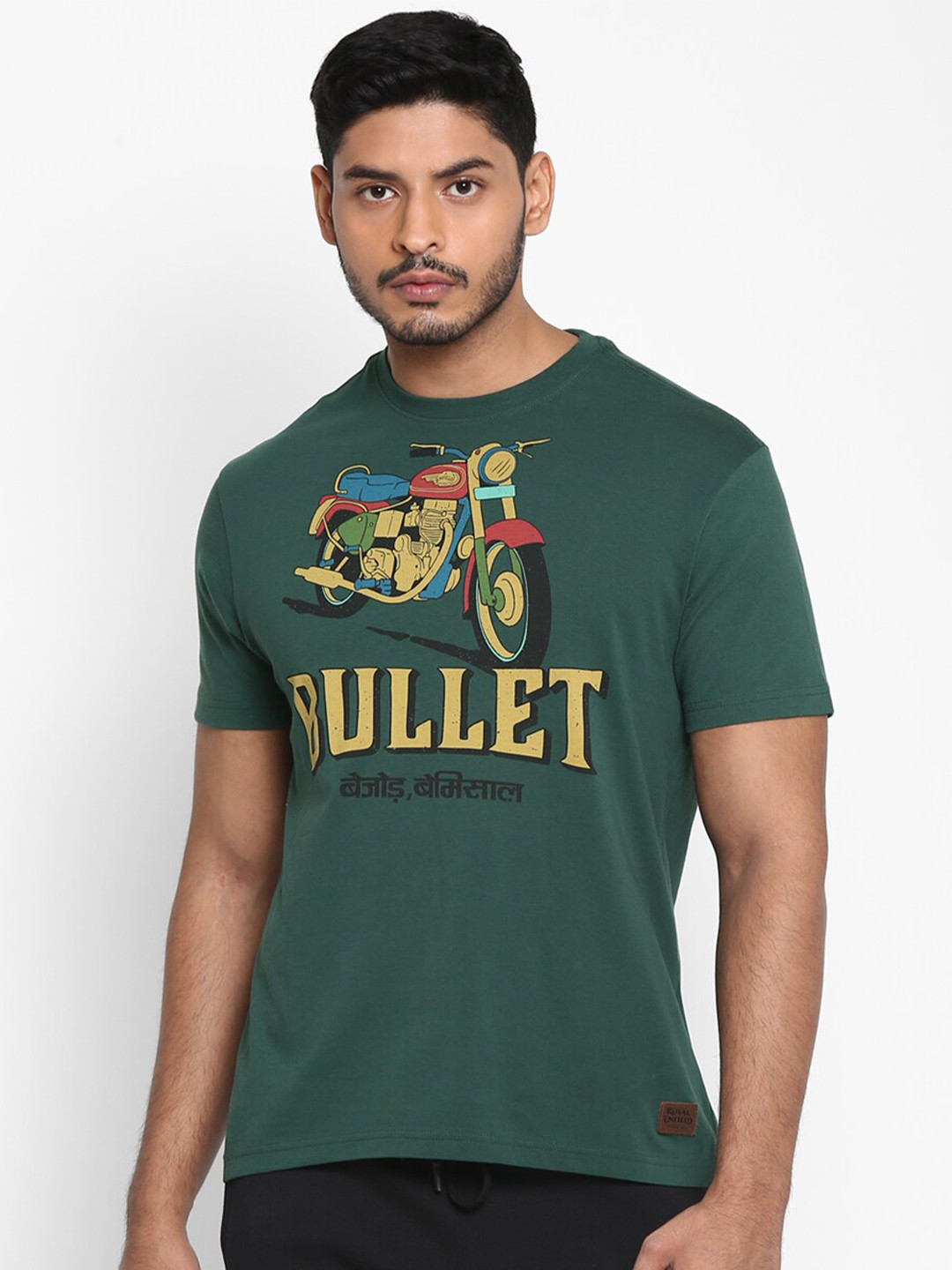 Royal Enfield Men Green & Yellow Typography Printed T-shirt