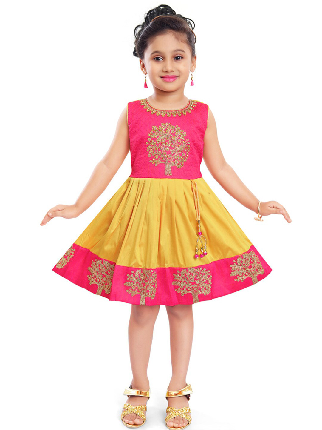 Wish Karo Girls Yellow Silk Satin Dress