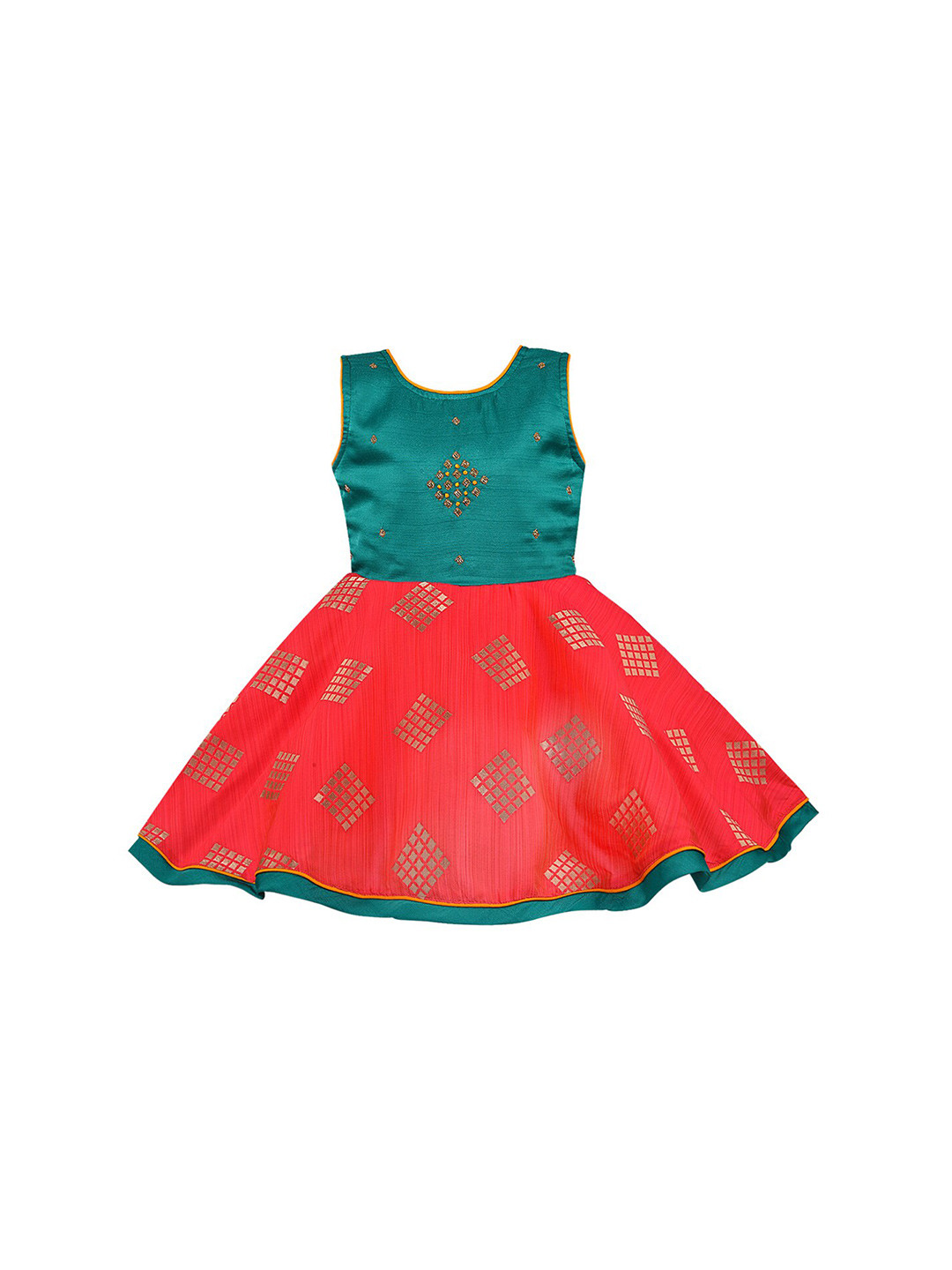 Wish Karo Girls Green Satin Dress