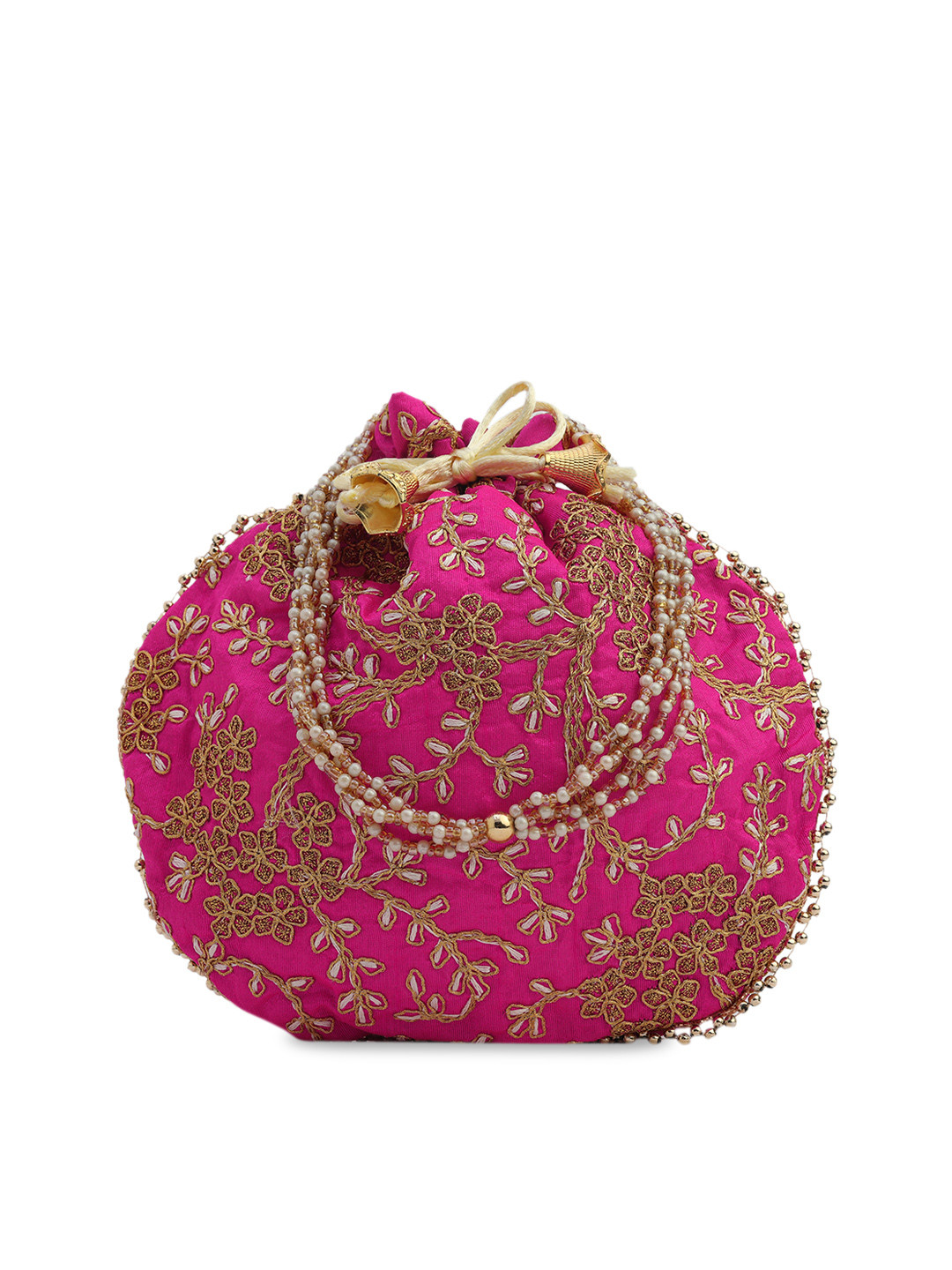 gaura pakhi Pink & White Embellished Potli Clutch