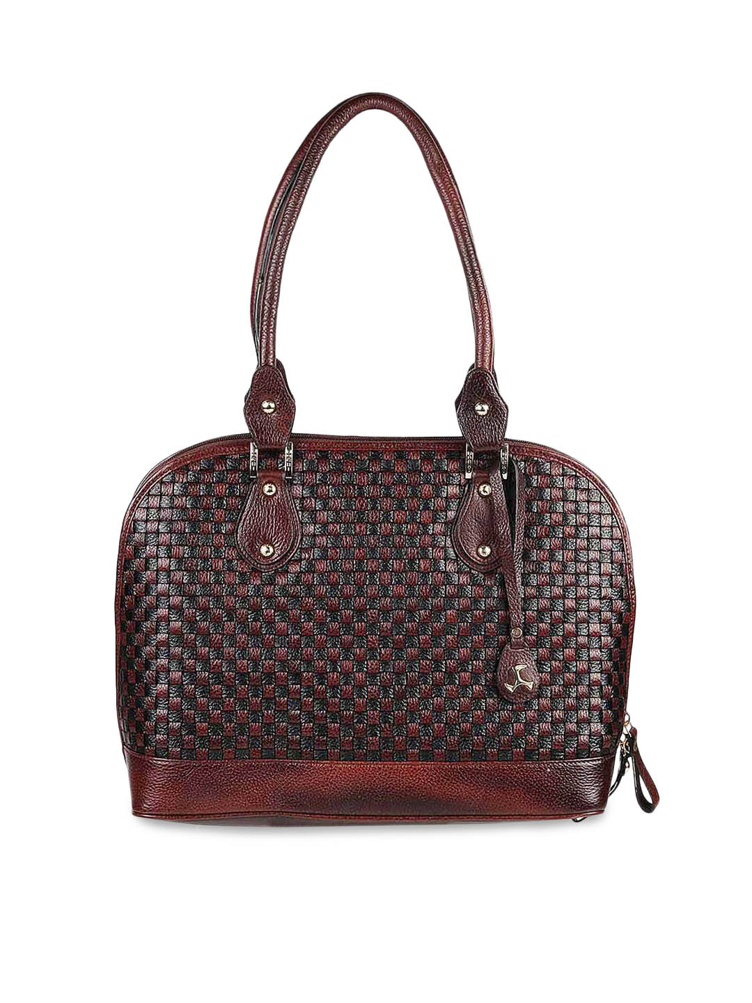 Mochi Brown Geometric Leather Structured Shoulder Bag