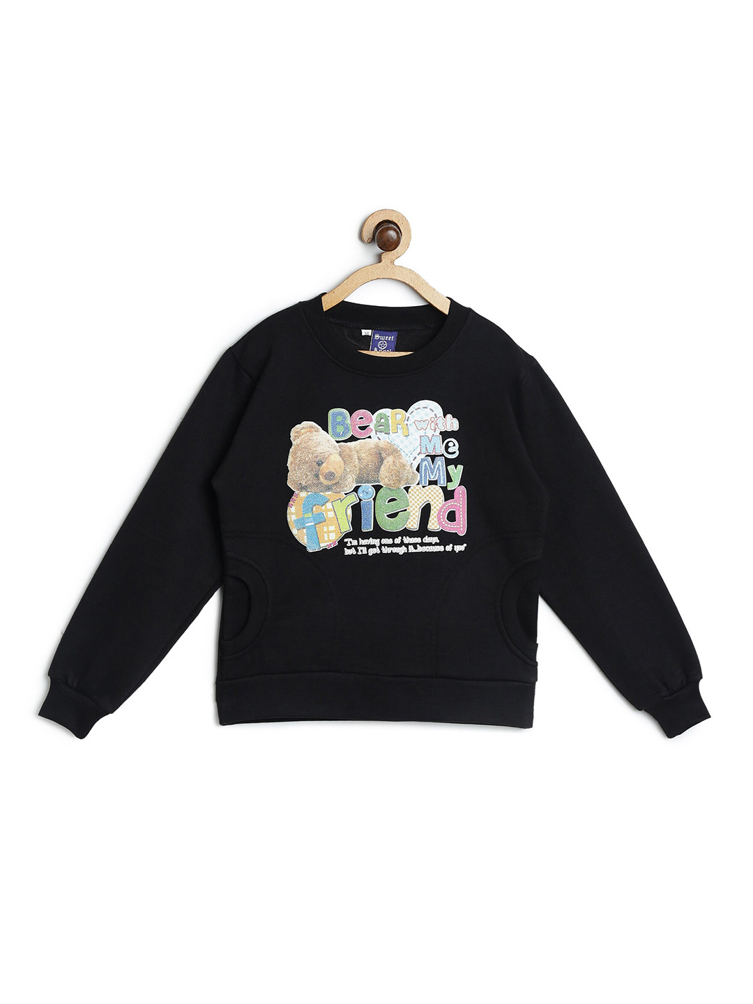 SWEET ANGEL Black Graphic Printed Pullover Sweatshirt