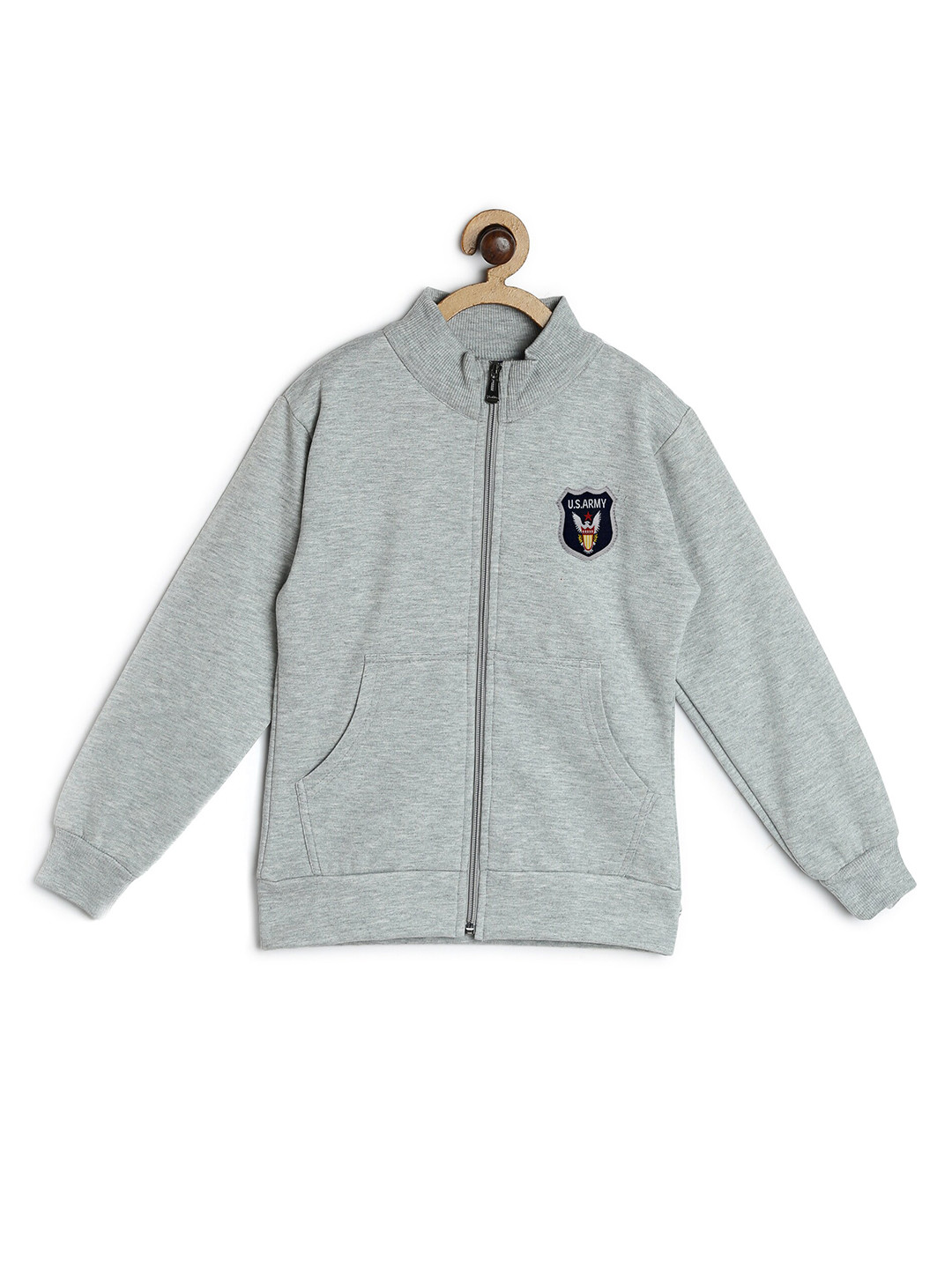 Fashionable Boys Grey Melange Solid Front Open Sweatshirt