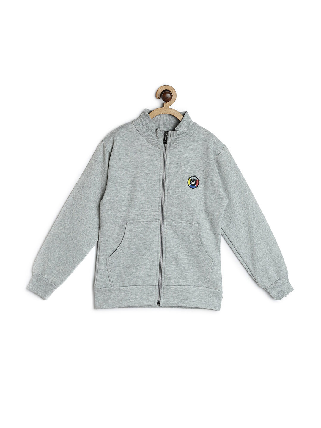 Fashionable Boys Grey Melange Front-Open Sweatshirt
