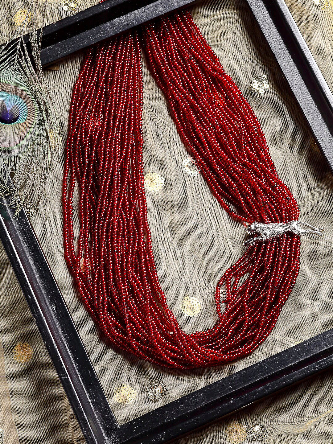 DUGRISTYLE Silver-Toned & Red Sterling Silver Silver-Plated Layered Necklace