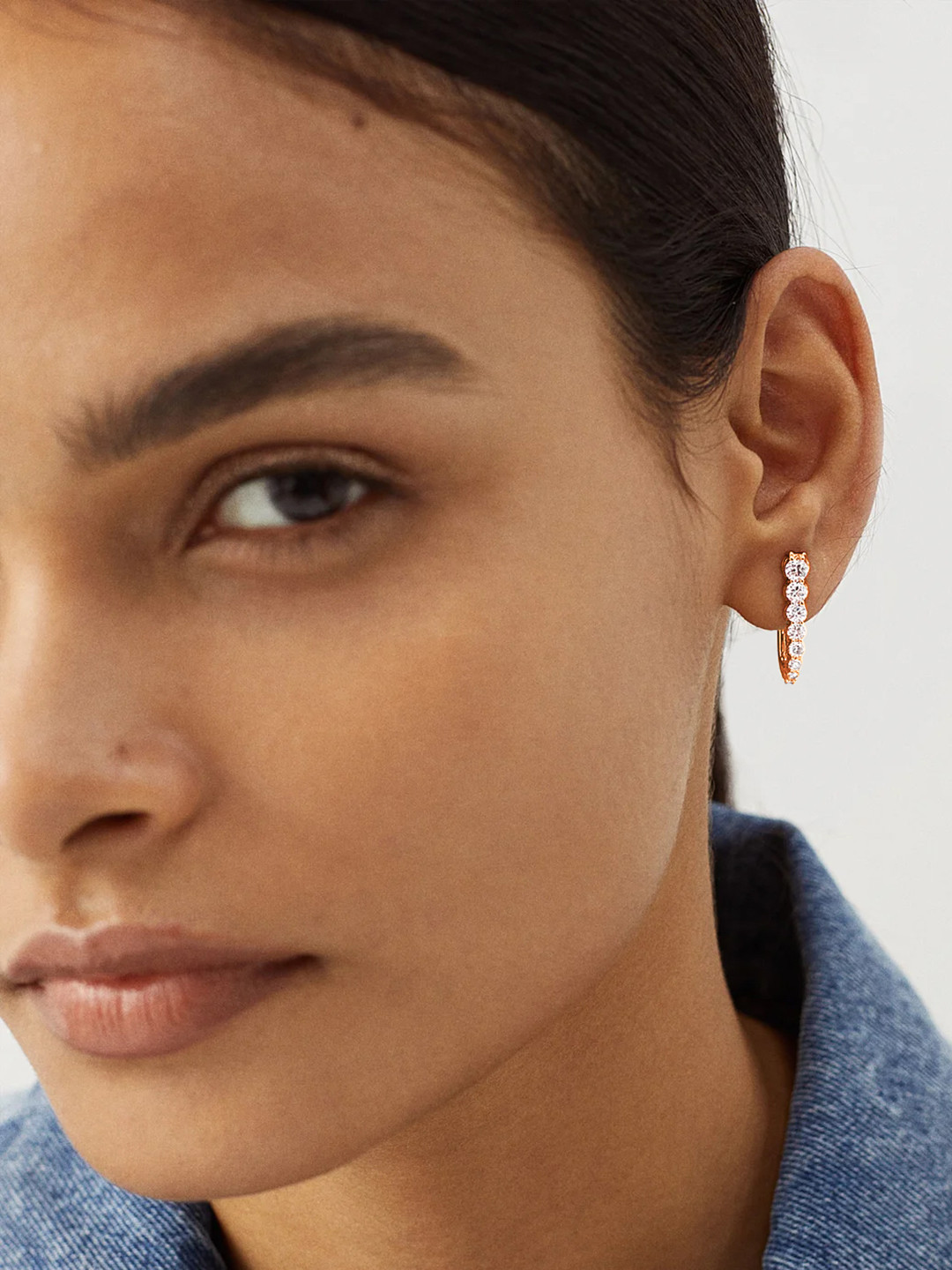 MINUTIAE Rose Gold Crystals Studded Rose Gold-Plated Contemporary Hoop Earrings