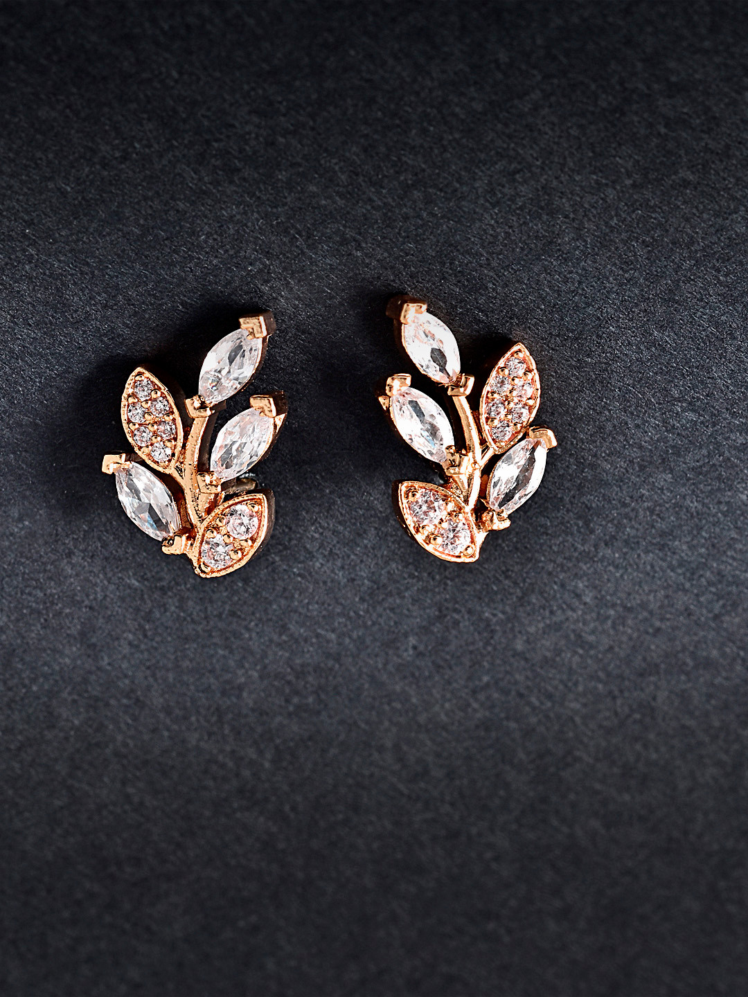 MINUTIAE Rose Gold Leaf Shaped Studs Earrings