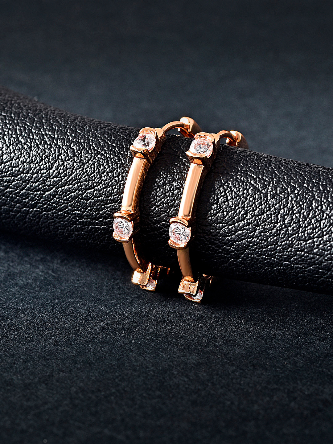 MINUTIAE Rose Gold-Toned Crystal Studded Circular Hoop Earrings