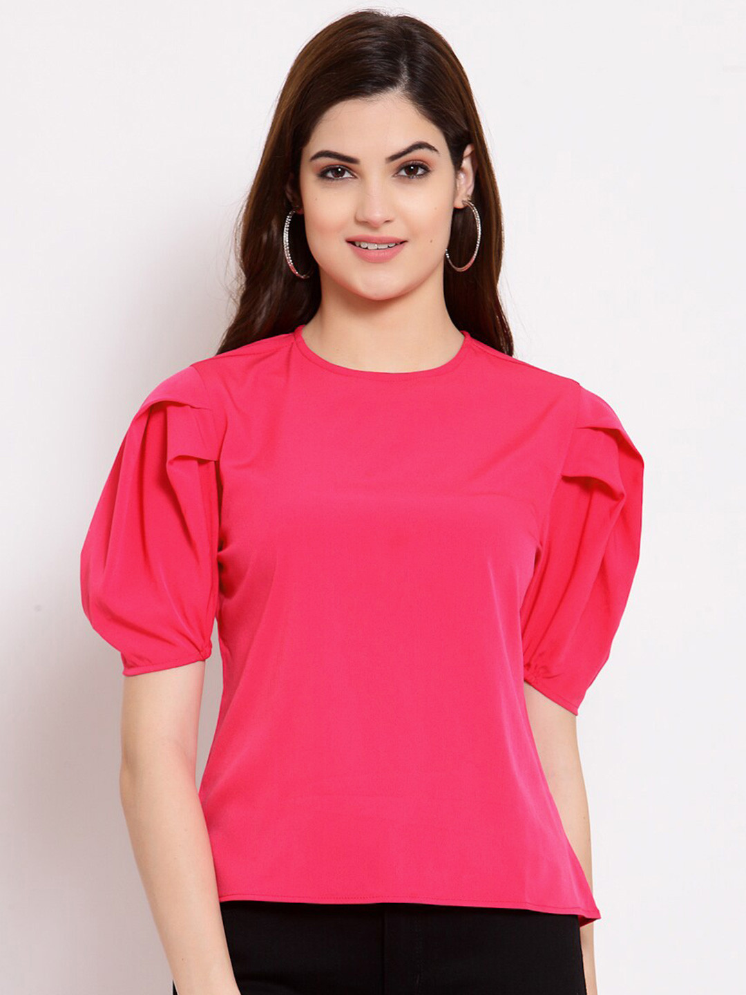 Style Quotient Pink Puff Sleeves Regular Top