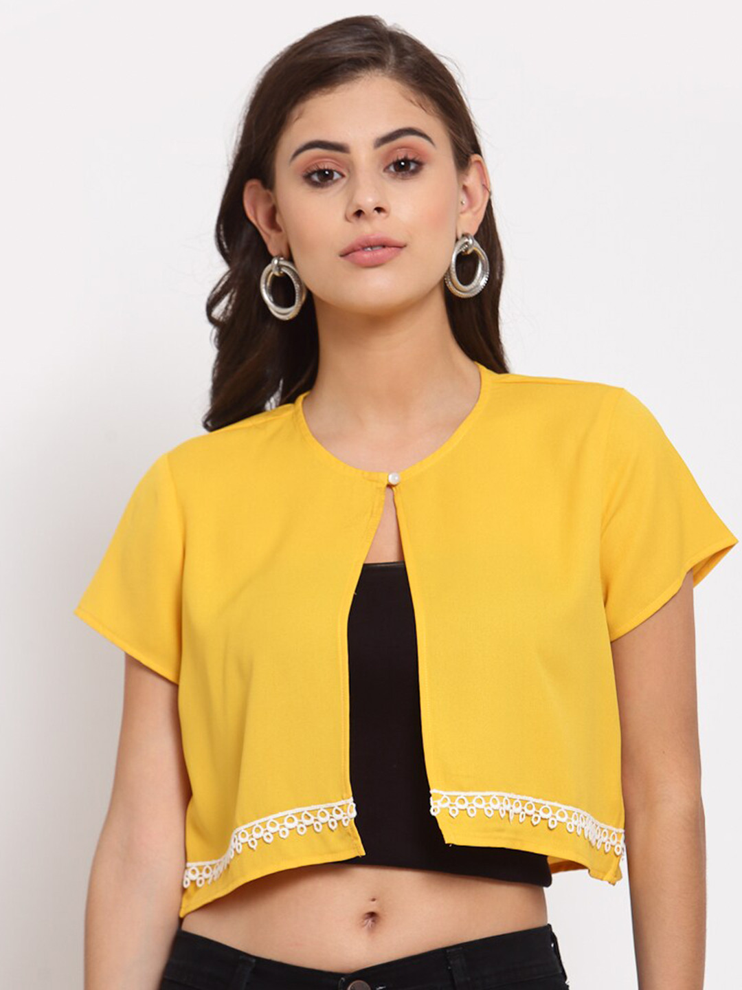 Style Quotient Women Mustard & White Crop Shrug