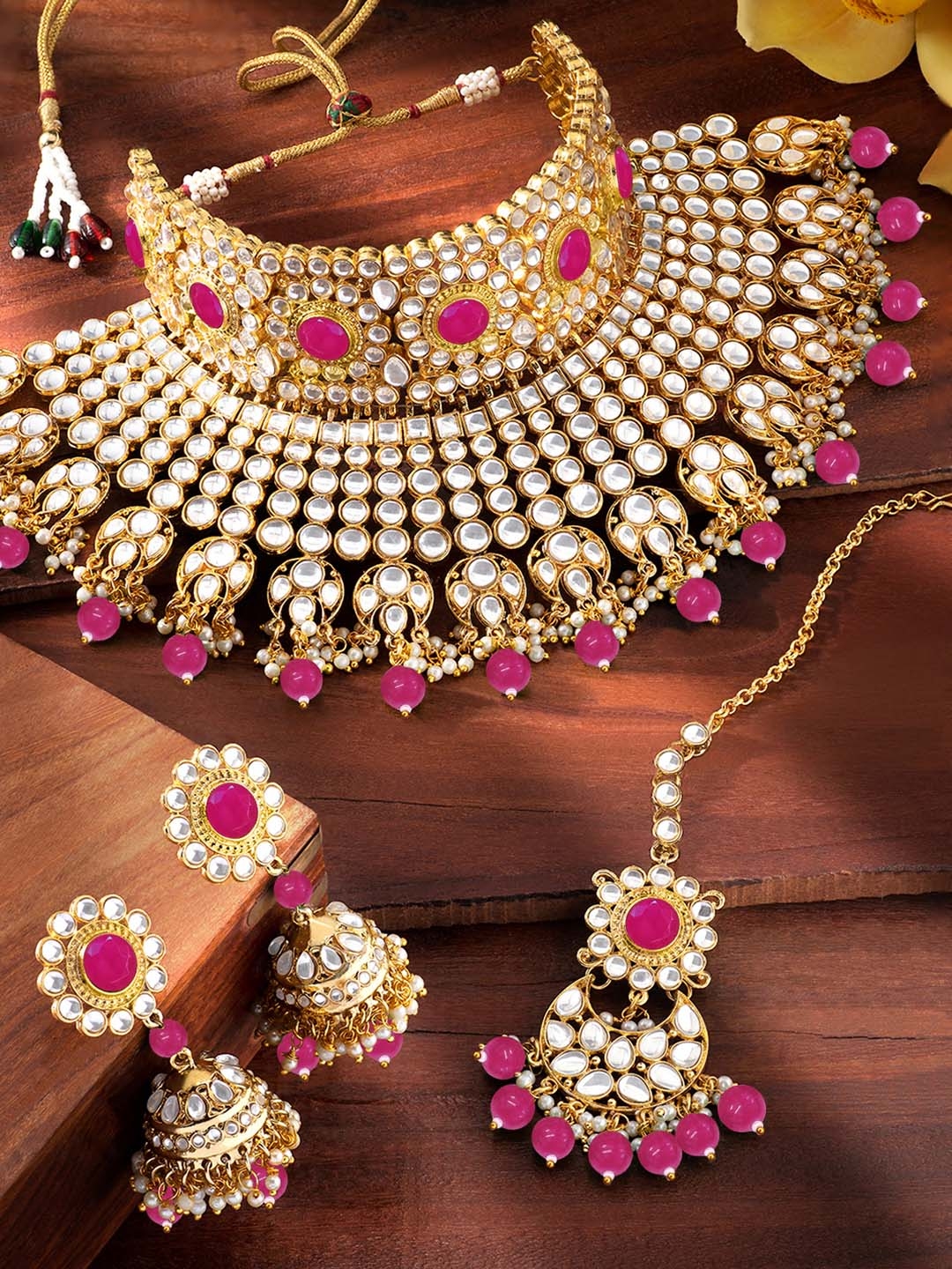 Pink colour jewellery set clearance