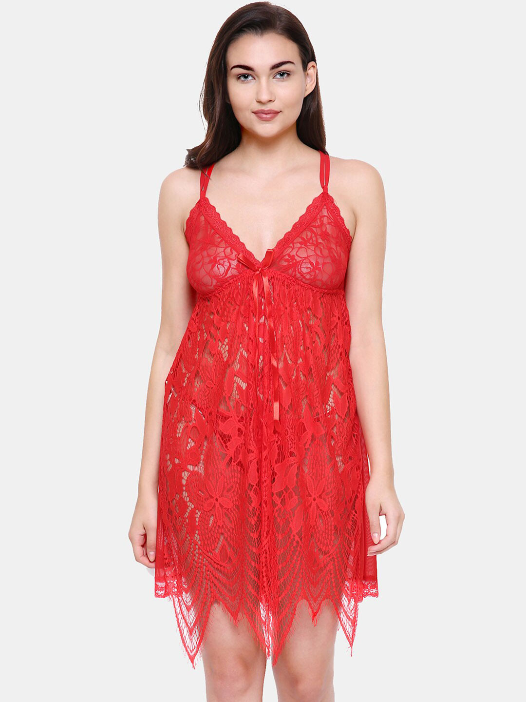 FashionRack Red Net Baby Doll with Asymmetric