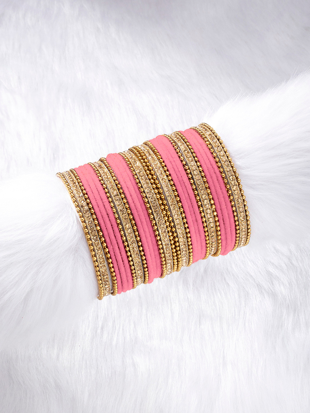 Peora Set of 30 Pink Gold Plated Velvet Chuda Bangles